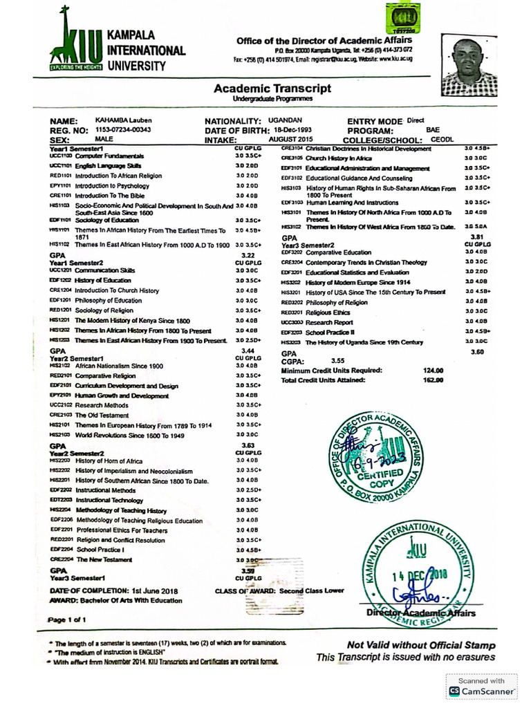 University Transcript | PDF