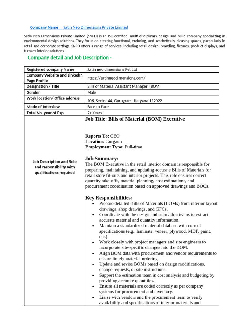 JD Sample - BOM Assistant Manager-jobflip | PDF | Specification ...