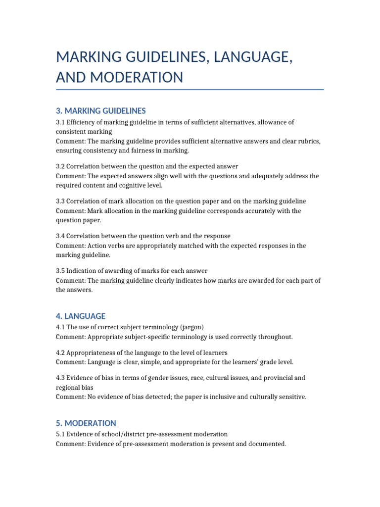 Marking Guidelines Form(1) | PDF