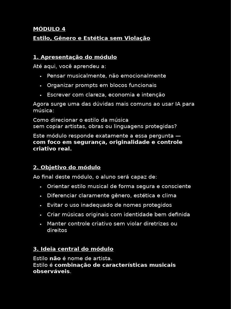 Curso Suno - Módulo 4 Com Workbook | PDF | Estética