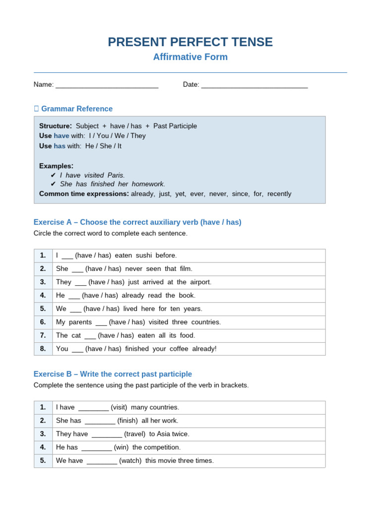 present_perfect_worksheet | PDF | Perfect (Grammar) | Verb