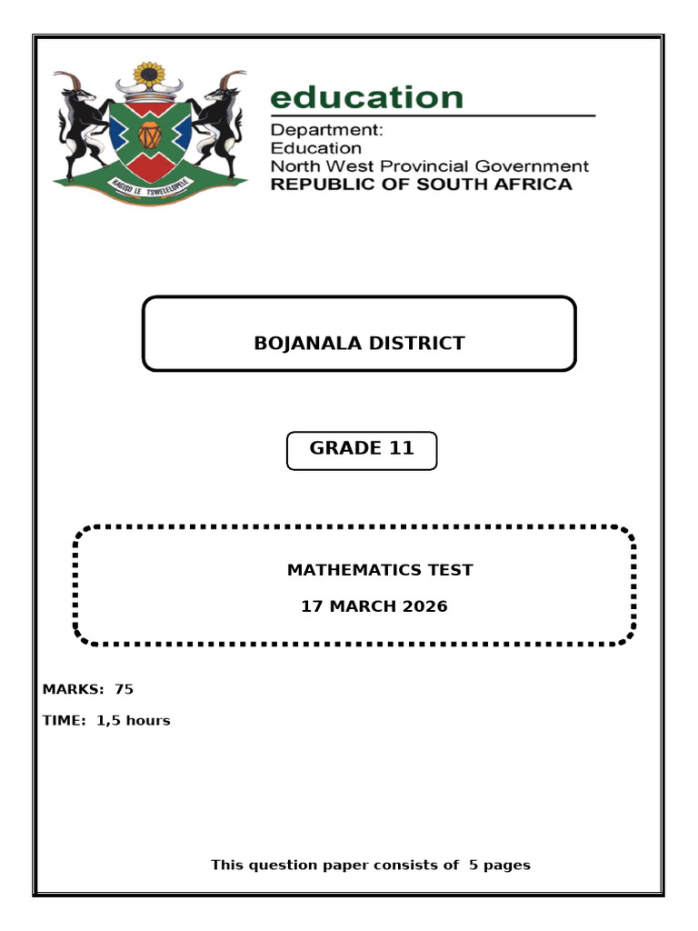 Boj 11 Maths Test March 2026 | PDF | Mathematics