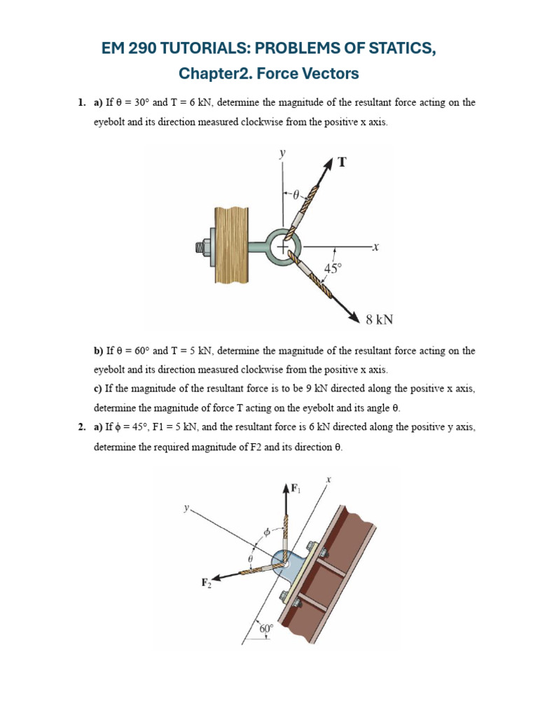 EM 290 TUTORIALS_Chapter2 | PDF | Cartesian Coordinate System | Force