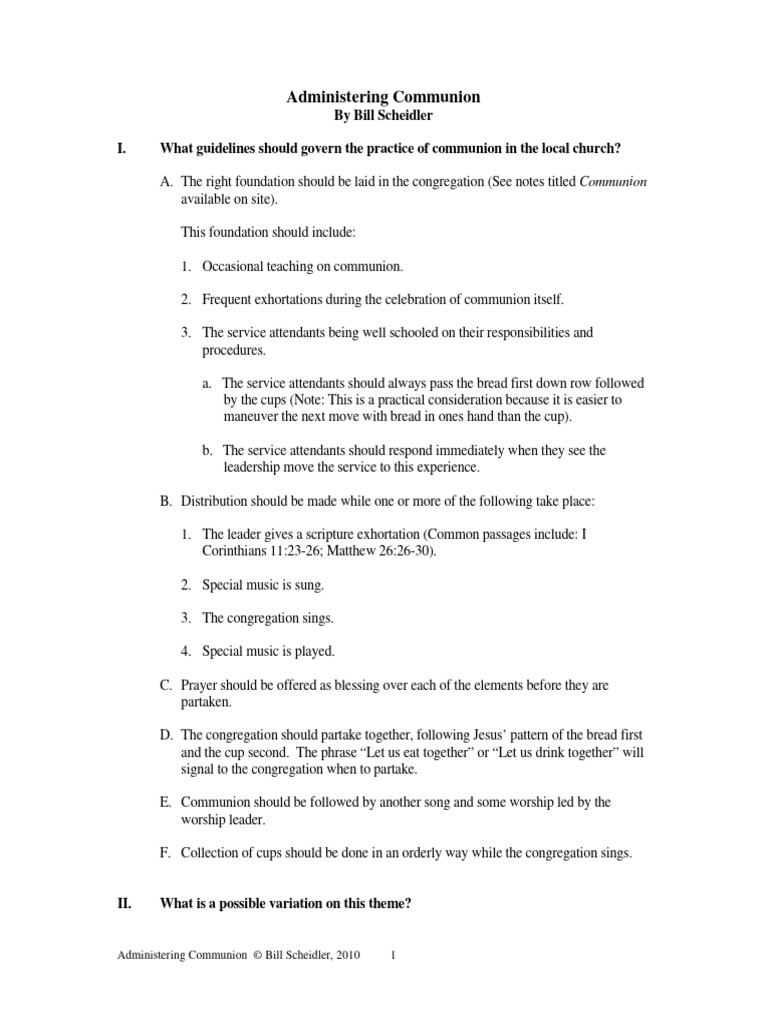 Administering Communion A4 | PDF | Eucharist | Worship