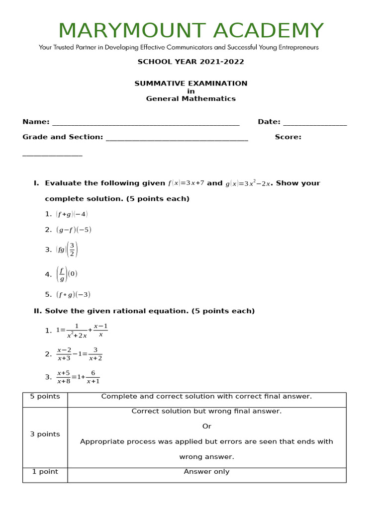 Gen Math Summative | PDF