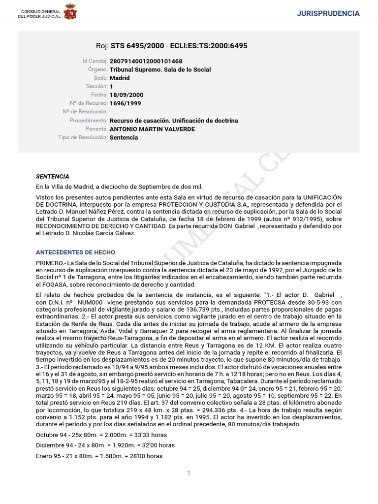 STS 6495 2000 | PDF | Sentencia (ley) | Caso de ley