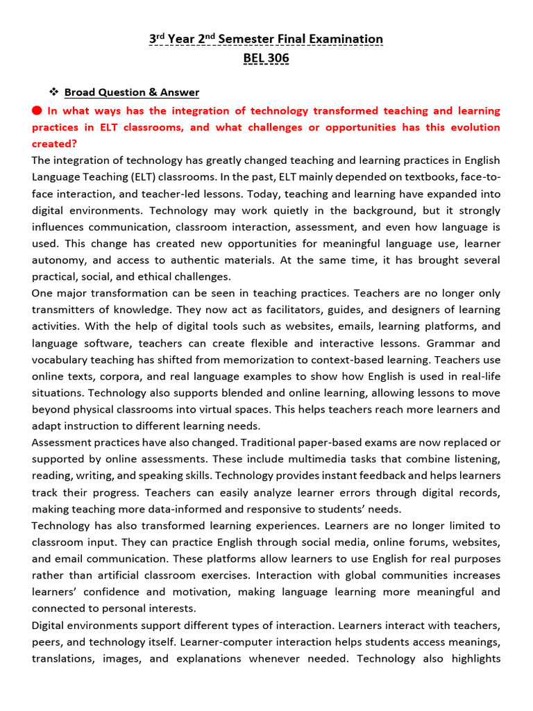 Use of Technology in English Language Teaching | PDF | Reading ...