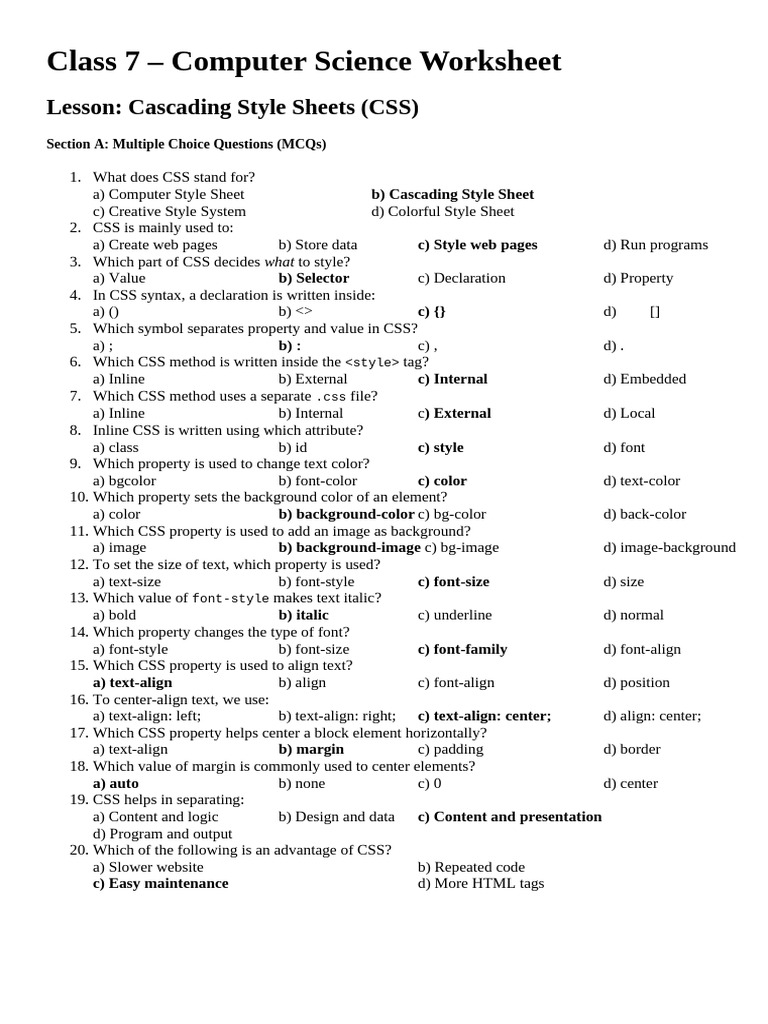 Class 7 Revision Worksheet Lesson-6 (1) | PDF | Digital Technology | Design