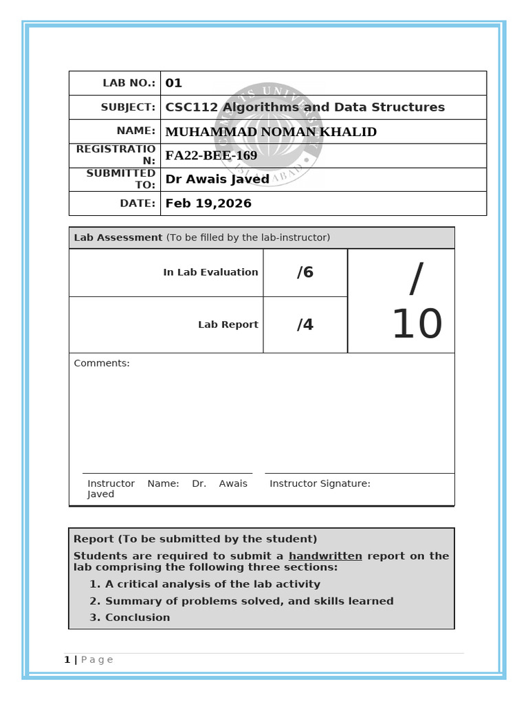 LAB NO 01 DSA(FA22-BEE-169) | PDF | Pointer (Computer Programming) | C ...
