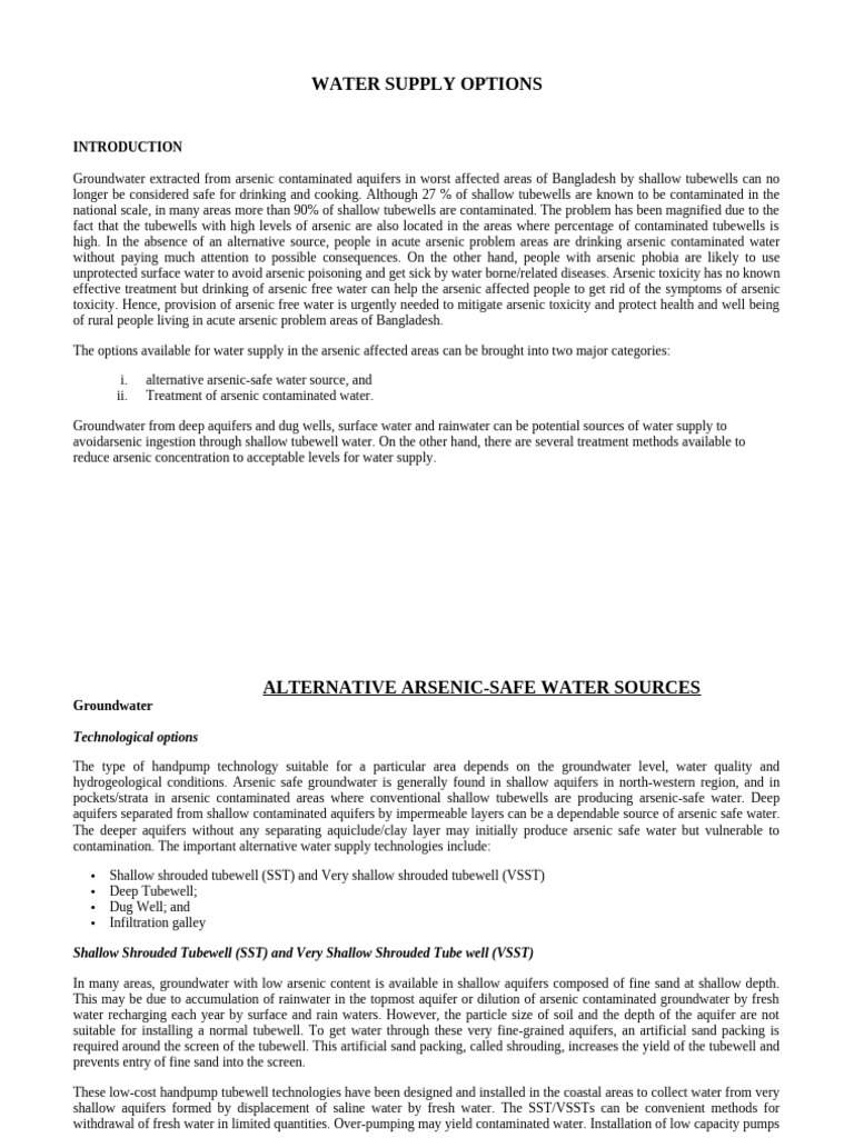 Water Supply Options | PDF | Aquifer | Arsenic