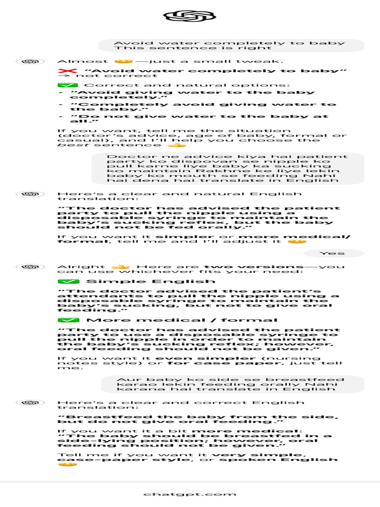 Correcting Baby Care Sentence | PDF