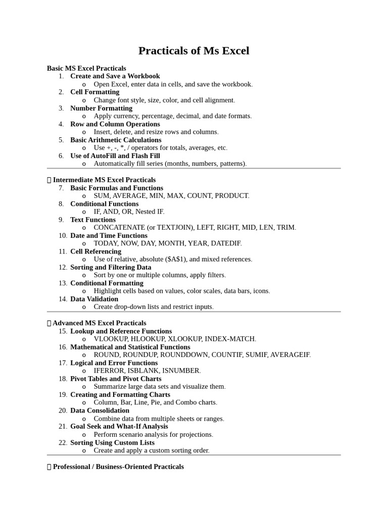 Practicals of Ms Excel | PDF | Spreadsheet | Microsoft Excel