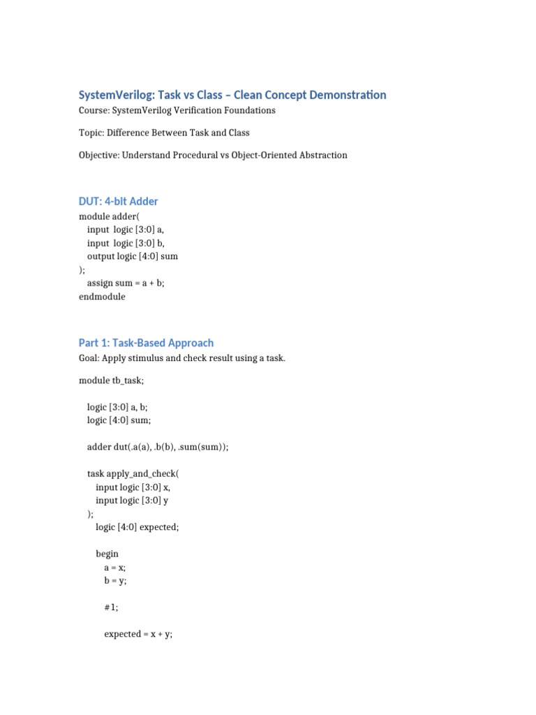 SystemVerilog Task vs Class Document | PDF | Logic | Cognitive Science