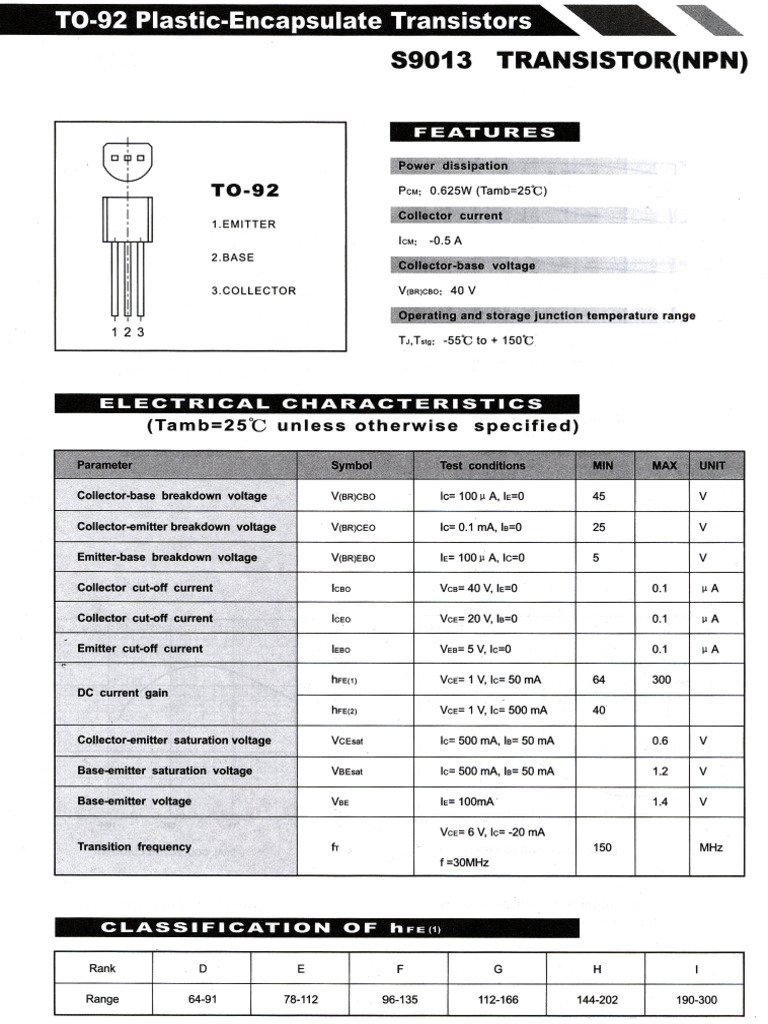 S9013 NPN TO-92 plastic encapsulate transistor | PDF