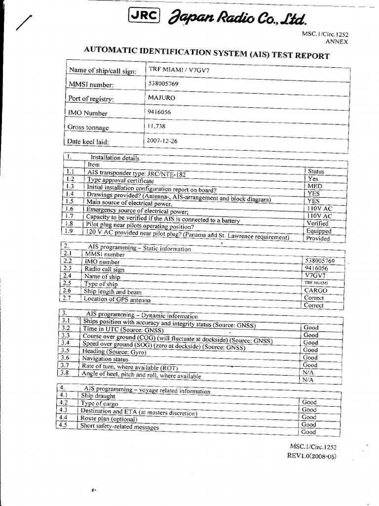 AIS Annual Test Report | PDF | Shipping | Law Of The Sea