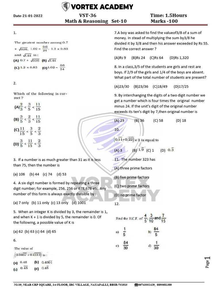 ASO MATH & REA set-10 vst-36 21-01-2022 | PDF | Area | Sphere