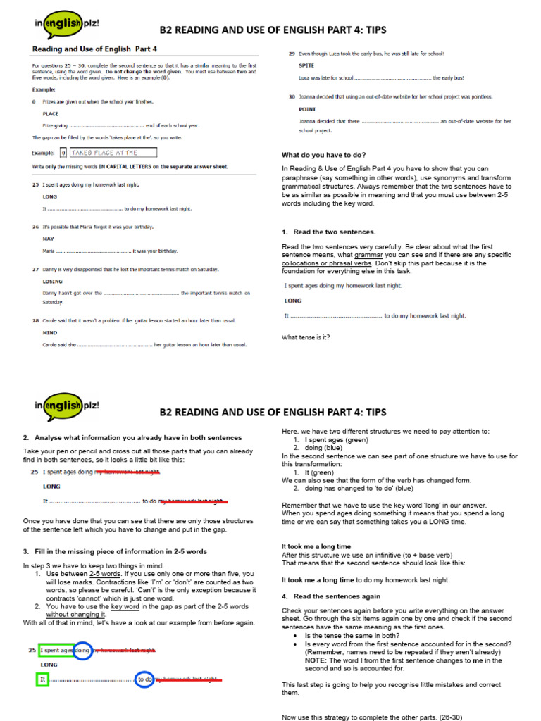 Reading and Use of English part 4 tips 2nd edition | PDF | Verb ...