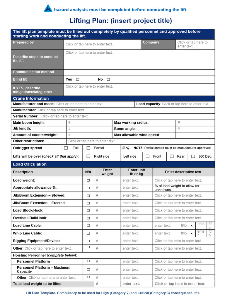 Updated_Lift Plan Template_High-Critical Cat 2 3_Rev1_2024 | PDF ...