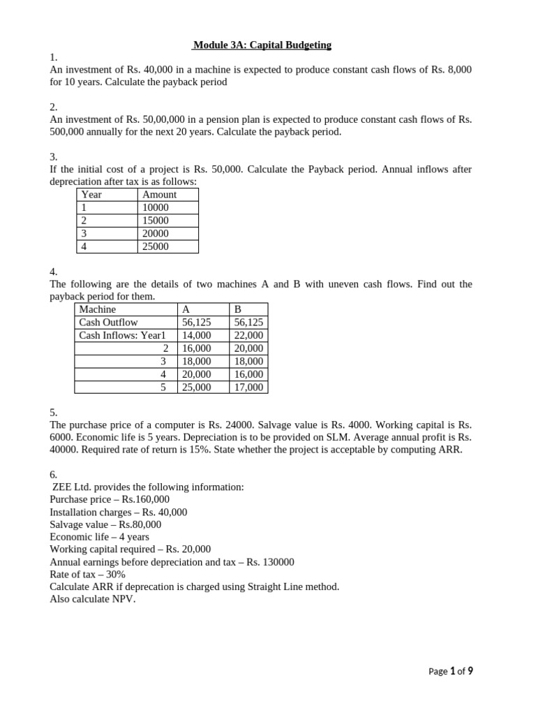 Module 3 Capital Budgeting 3A Questions | PDF