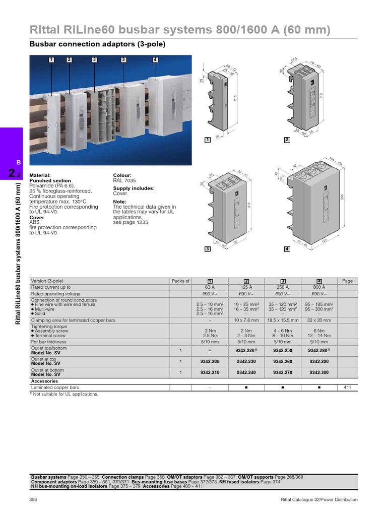 4900 Rittal Riline Busbar Systems 800 of 1600 a Pages 356 to 379 | PDF ...