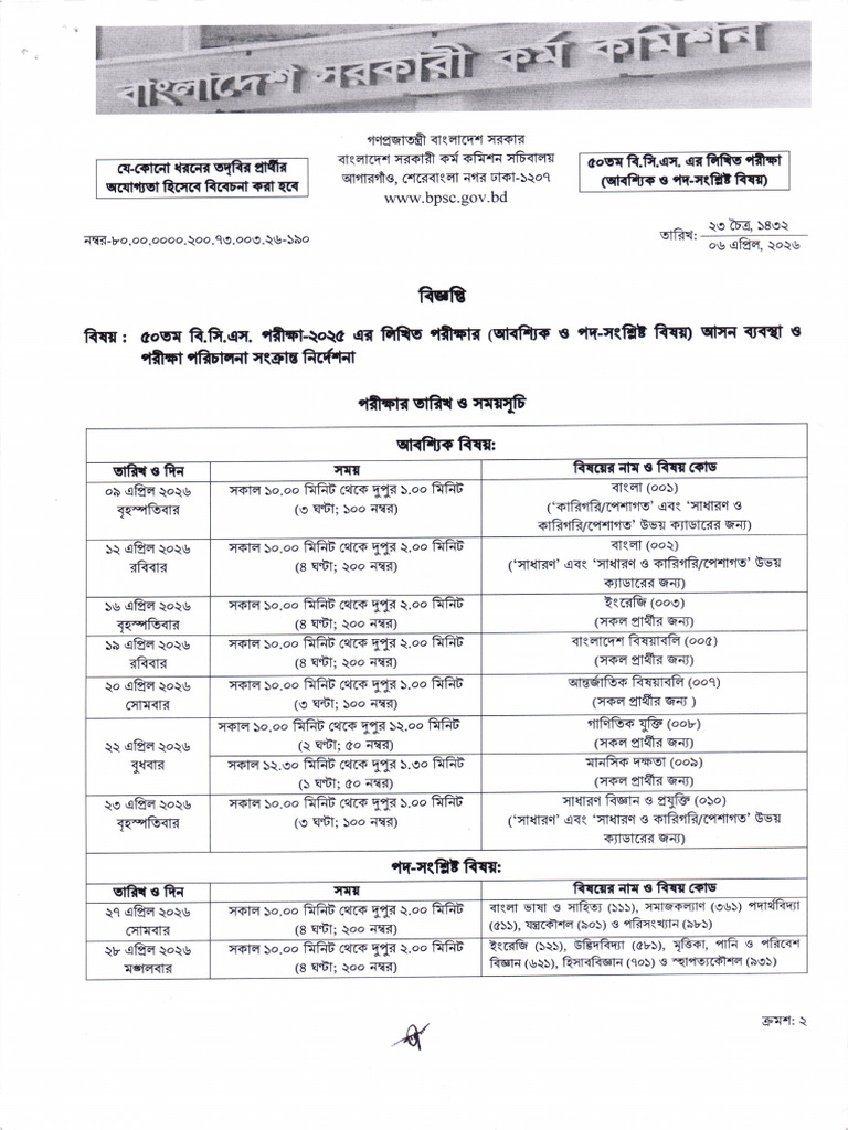 50th BCS Written Routine | PDF