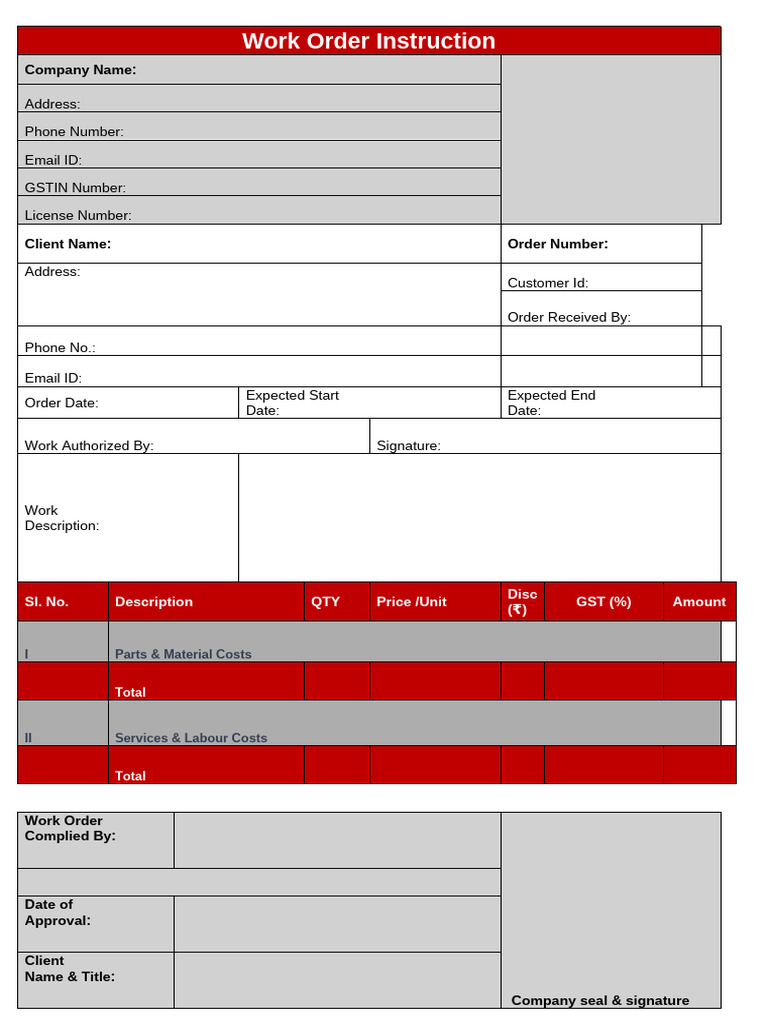 Work Order Format | PDF