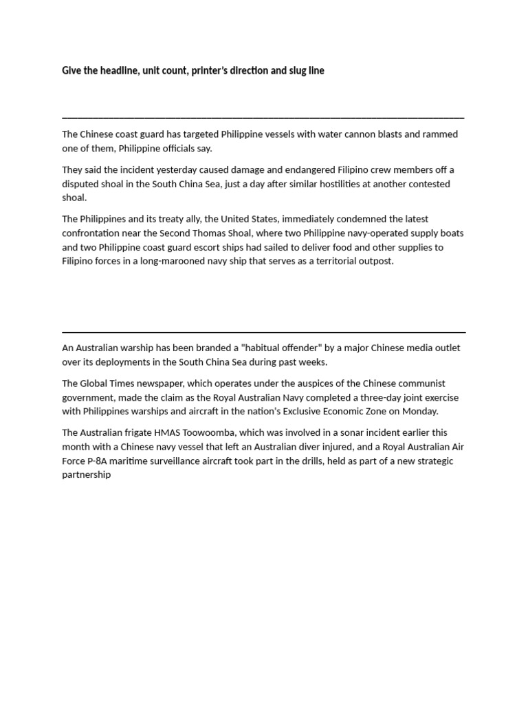 Exercises in Copy Reading (1) | PDF | Coast Guard | Water Transport