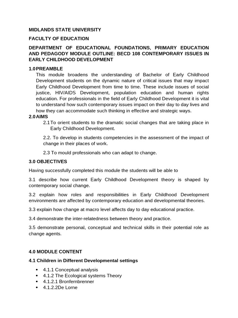 Ecdp 108 Module Outline | PDF | Developmental Psychology | Early ...