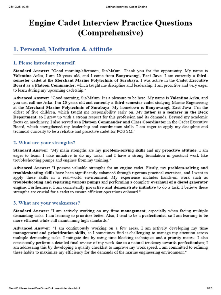 Latihan Interview Cadet Engine | PDF | Internal Combustion Engine | Piston