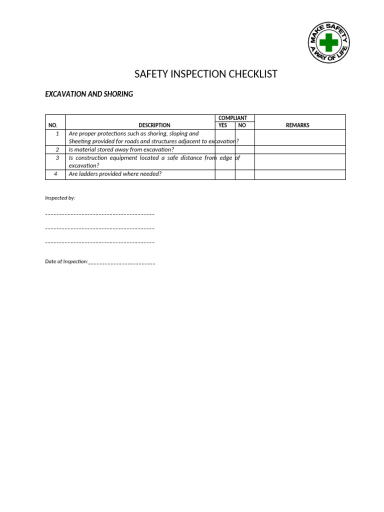 CHECKLIST Excavation and Shoring | PDF