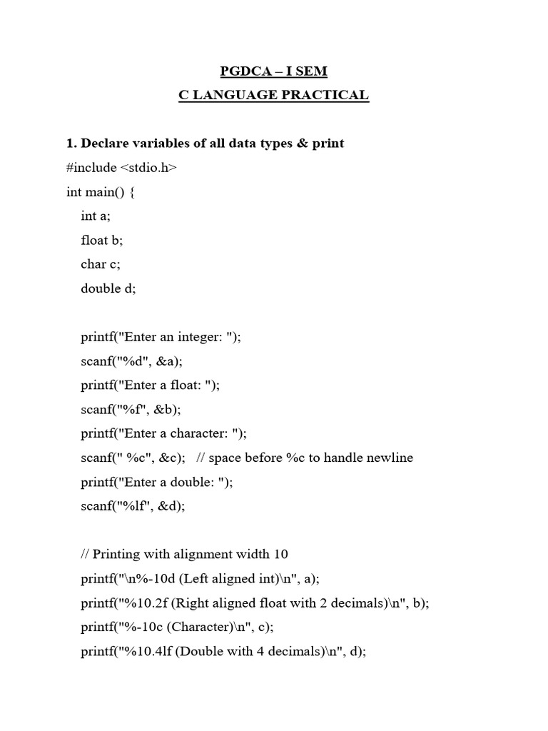 Pgdca 2025 c Practical | PDF | Integer (Computer Science) | Computing
