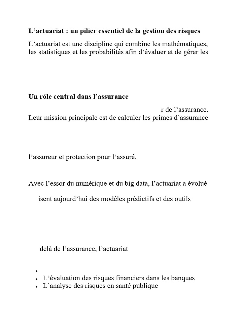 L'actuariat Un Pilier Essentiel de La Gestion Des Risques | PDF ...