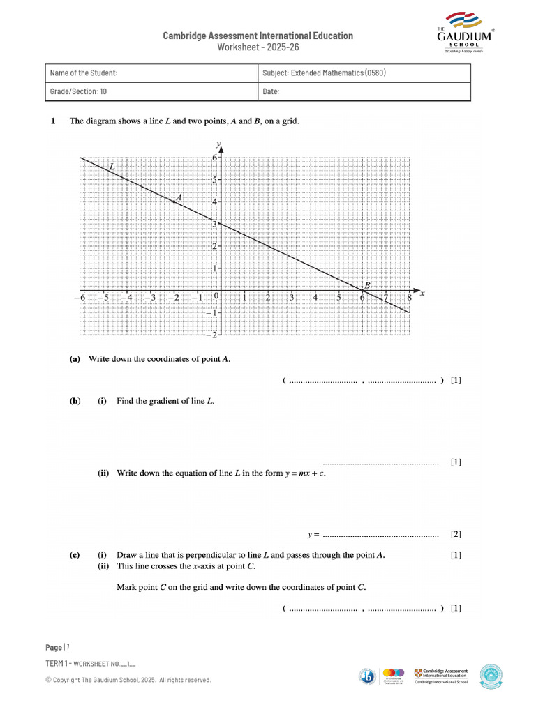 CAIE Worksheet 10 Ext.math 2025-26 - Term 1 | PDF | Educational ...