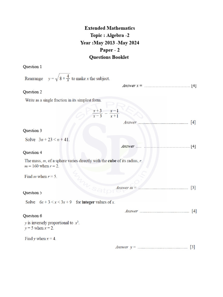 IGCSE Ext Math P2 Algebra 21 2 | PDF | Mathematics | Science Education