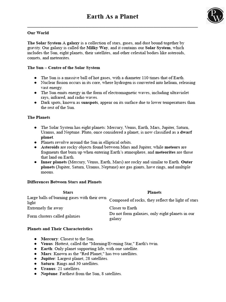 Earth as a Planet - Handwritten Notes | PDF