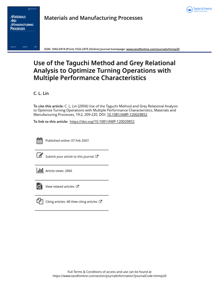 Use of the Taguchi Method and Grey Relational Analysis to Optimize ...