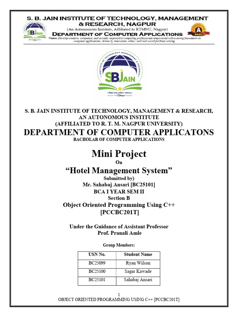 Mini Project Front Page | PDF