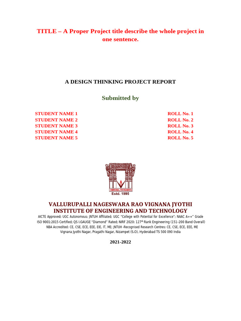 Design Thinking Report Template 2021-22 | PDF | Paragraph | Table Of ...