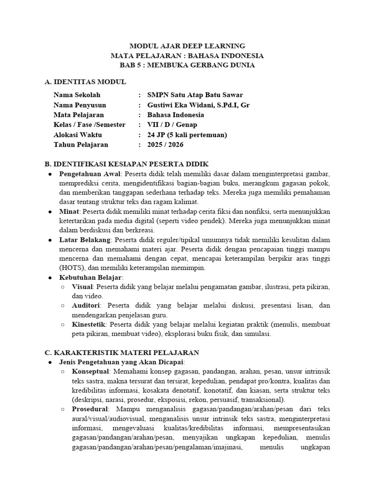 Modul Ajar 5 Deep Learning Bahasa Indonesia K-VII[1] | PDF
