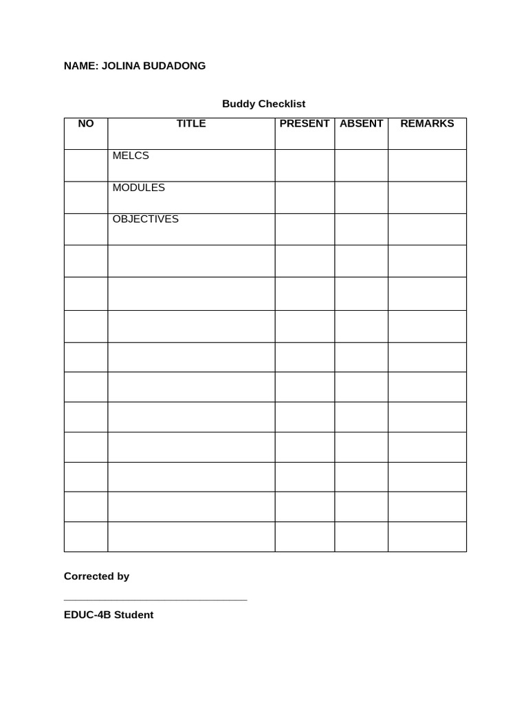 Buddy Checklist | PDF