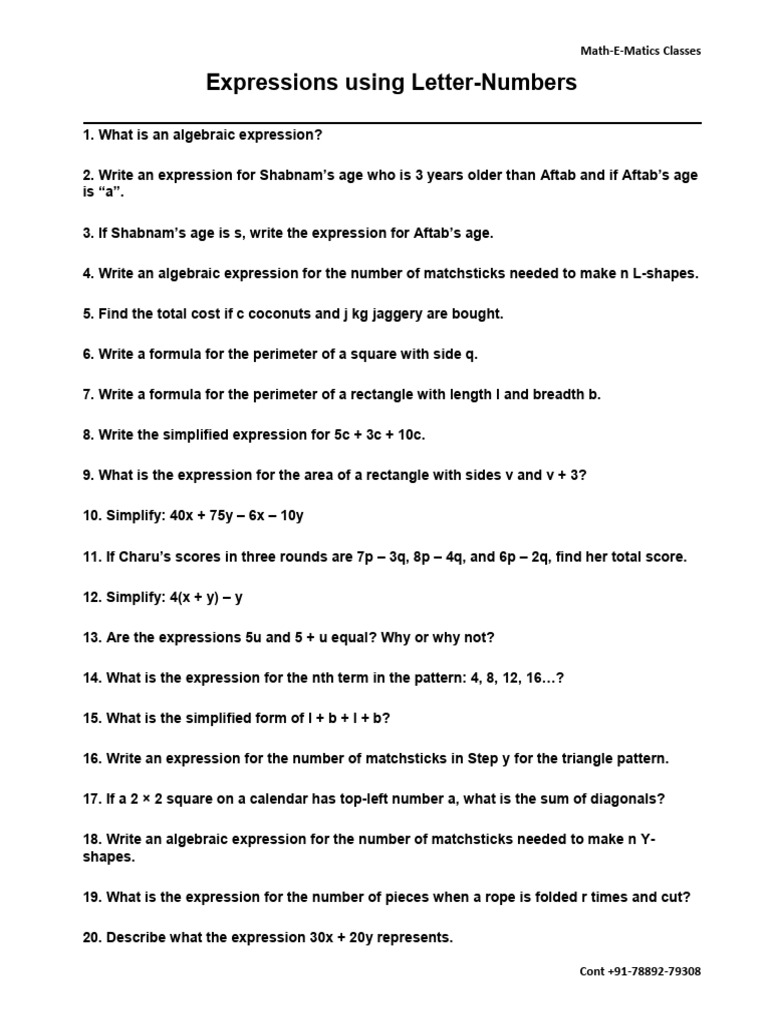 Ch-4 Expressions Using Letter-Numbers | PDF