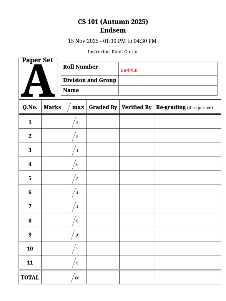 A25 CS101 Endsem Copy | PDF
