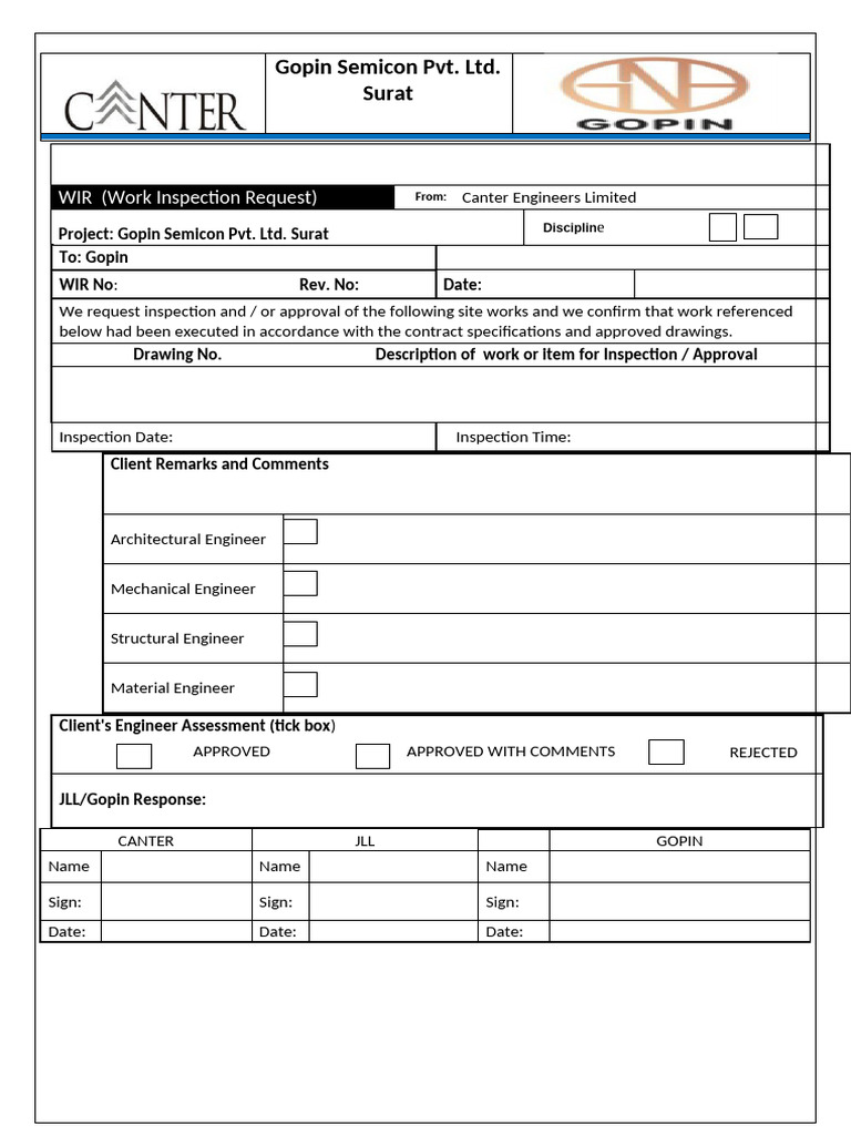 Work Inspection Request Form - Copy | PDF