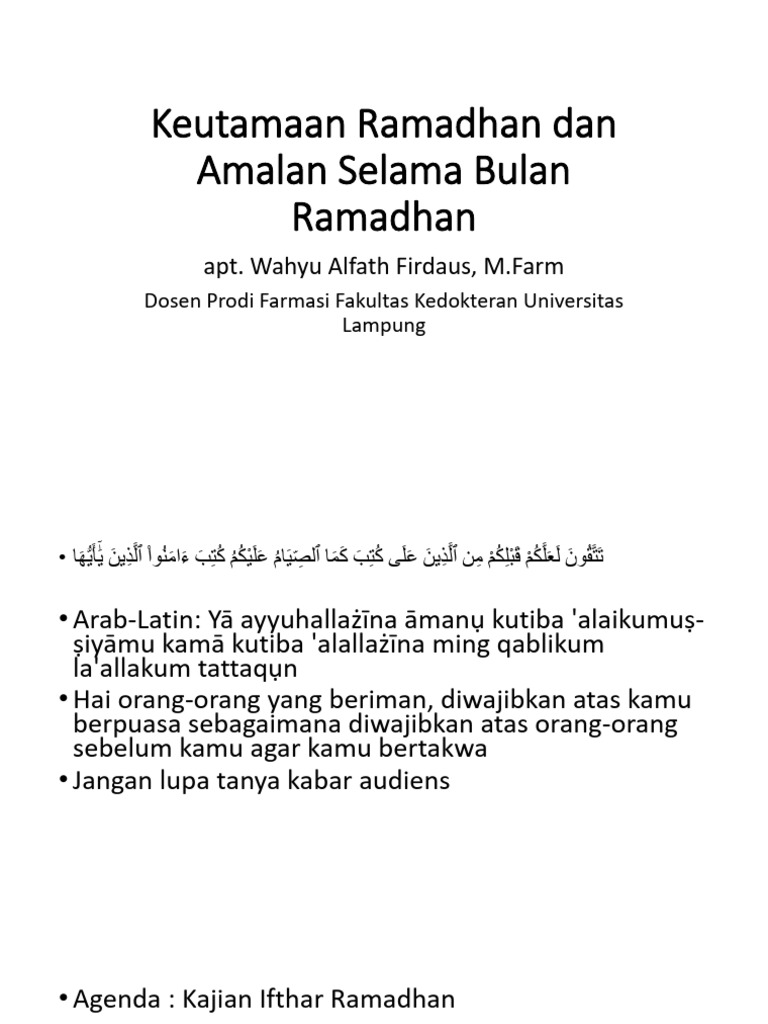 Keutamaan Ramadhan Dan Amalan Selama Bulan Ramadhan | PDF