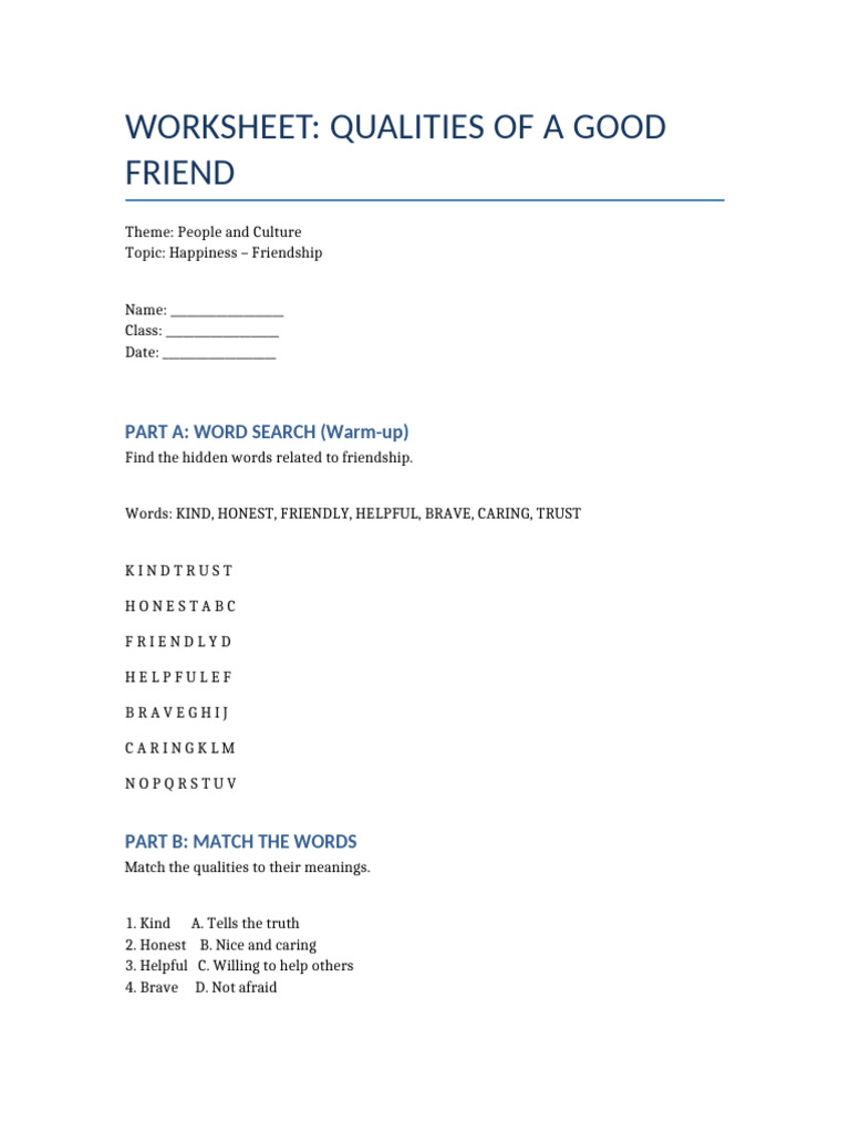 Friendship Worksheet | PDF
