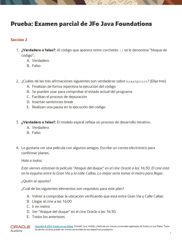 JFo - Midterm Exam - Esp | PDF | Java (lenguaje de programación ...