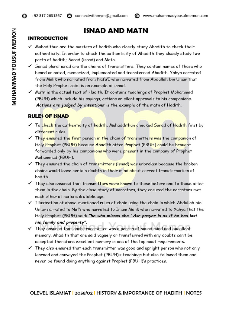 Topic 2 History and Importance of Hadith Notes | PDF | Hadith | Shia Islam