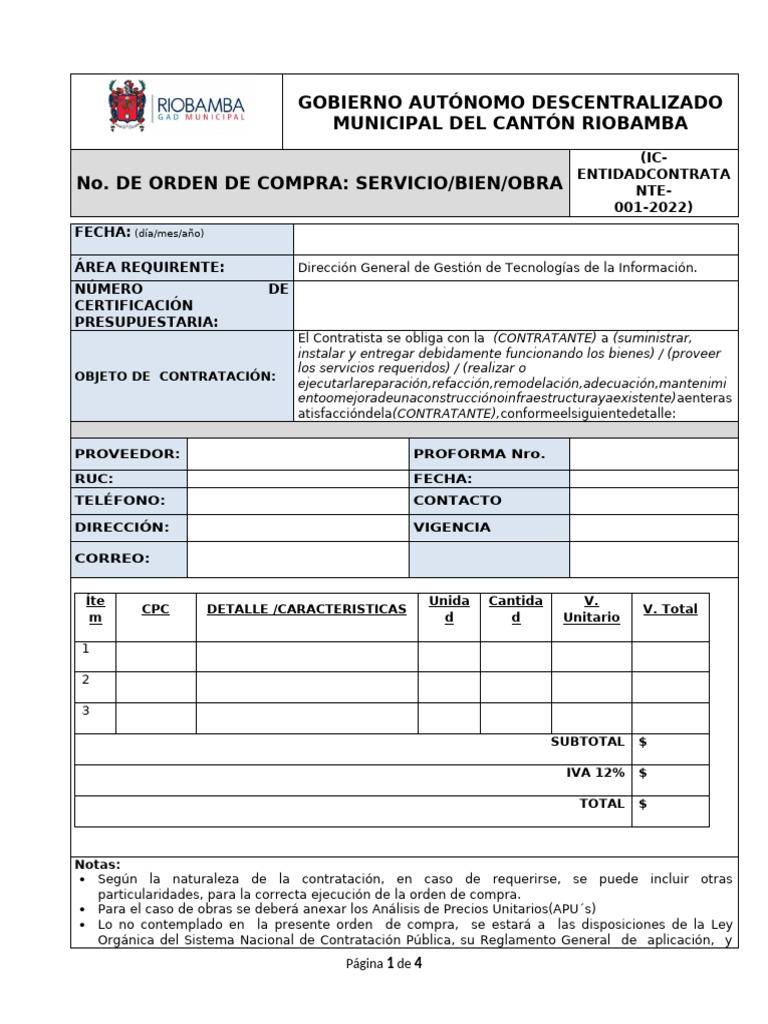 Modelo Orden de Compra | PDF | Multa (pena) | Presupuesto