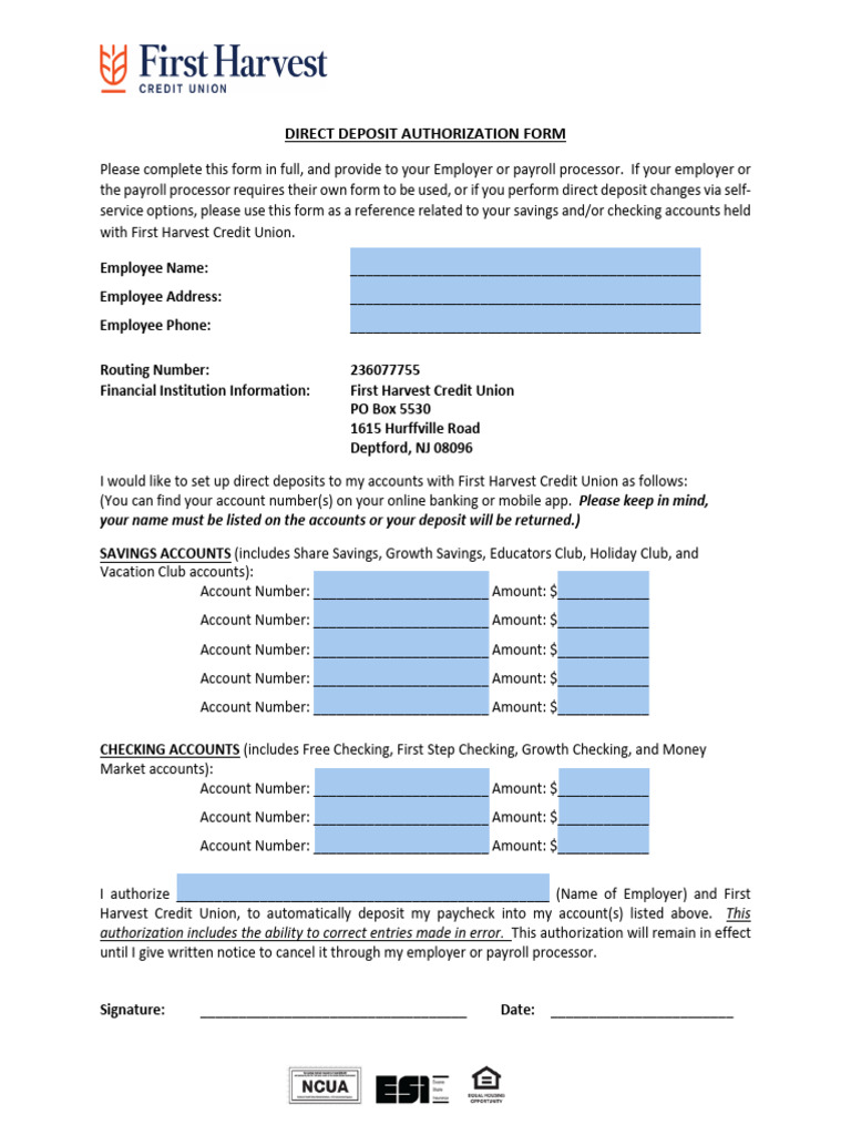 Direct Deposit Authorization Form | PDF | Paycheck | Banking
