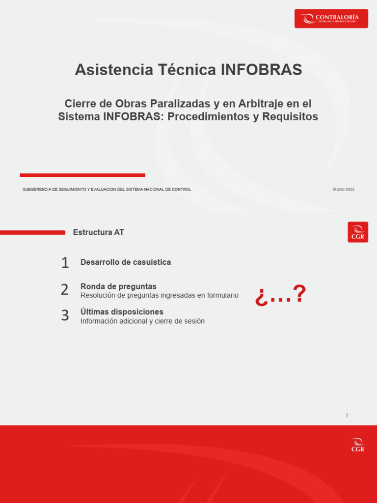 Asist Tecnica INFOBRAS Cierre de Obras Paralizadas y en Arbitraje | PDF